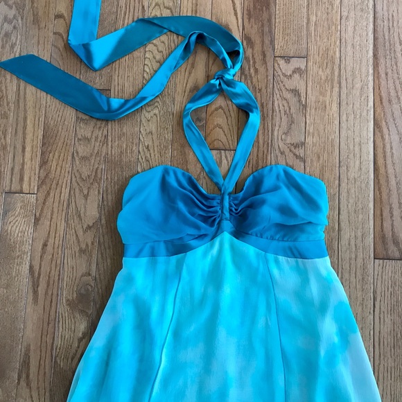 NWT Bebe 100% Silk women’s turquoise blue ombré Boho Asymmetric Midi Dress S - Picture 3 of 8